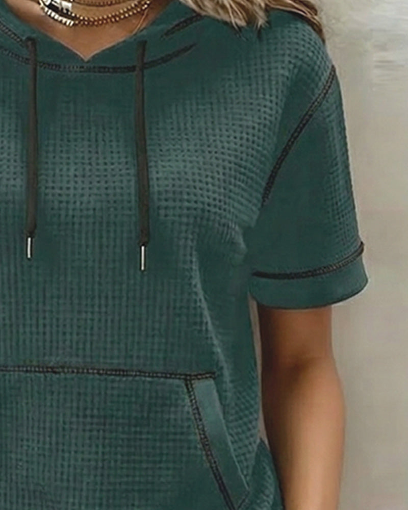 Casual Drawstring Pocket T-Shirt
