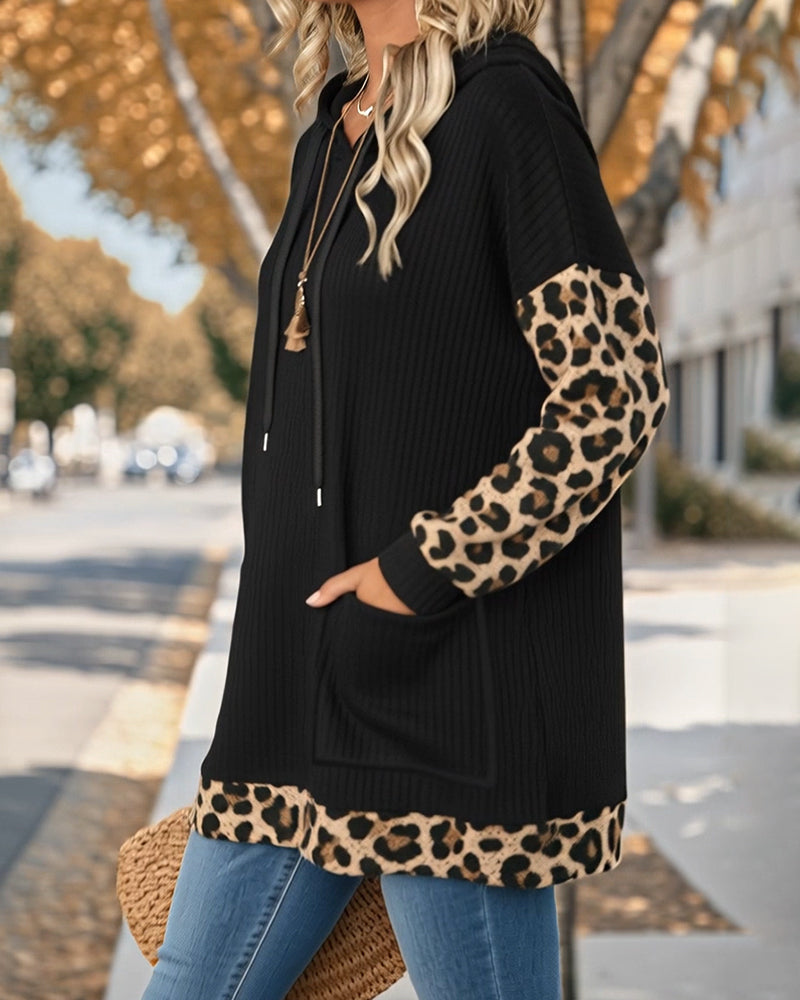 Leopard Print Patchwork Stylish Hoodie
