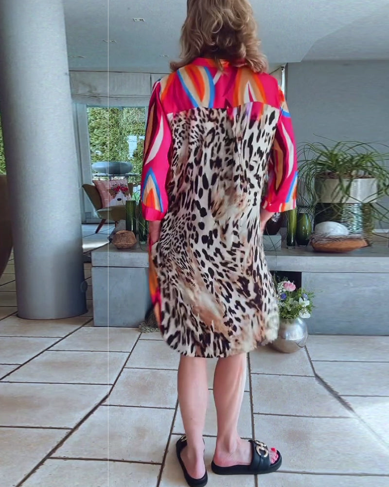 Colorful leopard print casual dress – iktops