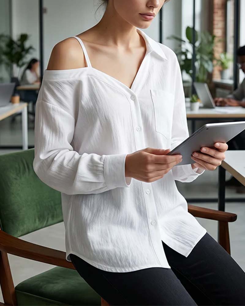 One-Shoulder Textured Cami Shirt