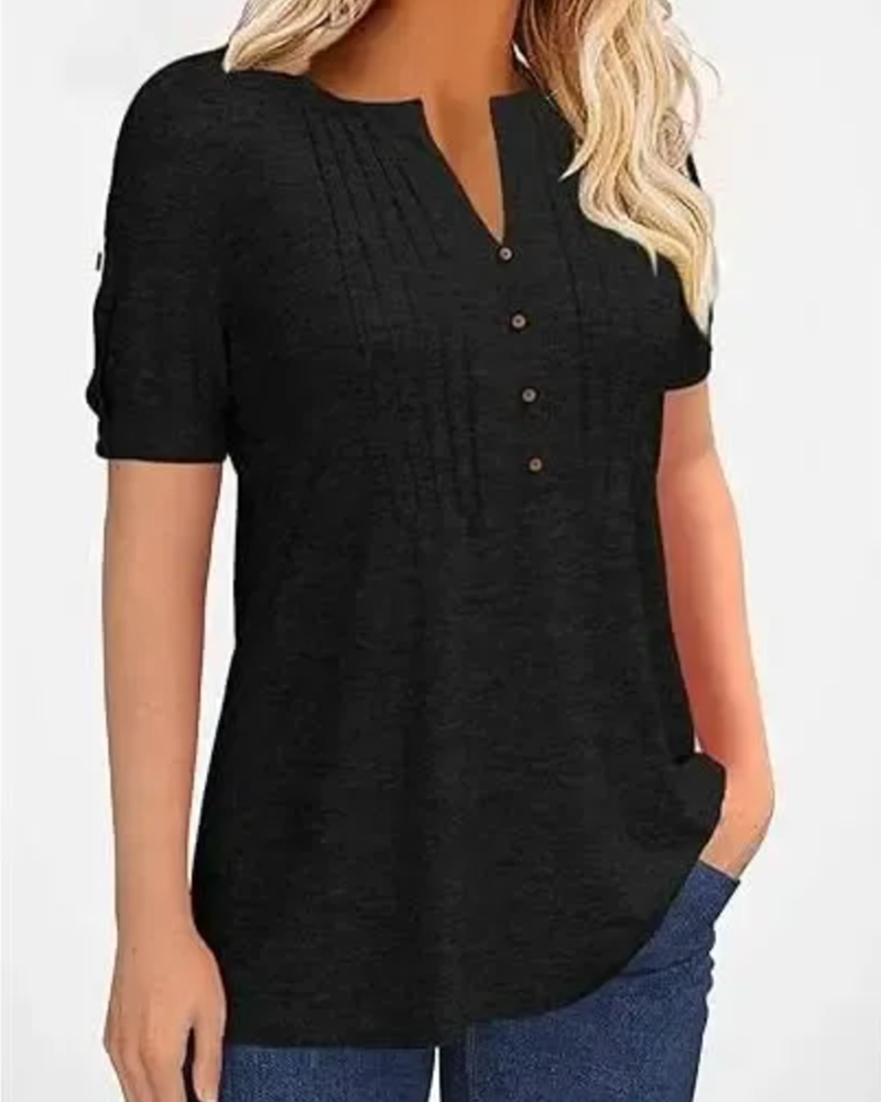 Pleated Henley Short Sleeve T-Shirt