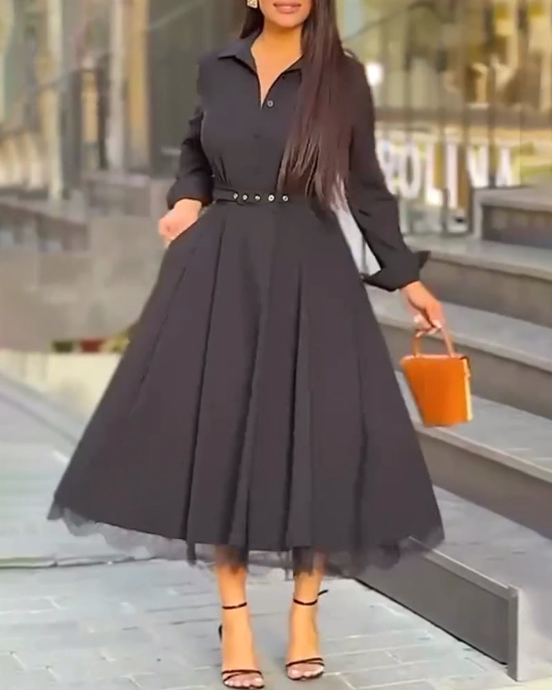 Fashionable Lapel Waisted Shirt Dress