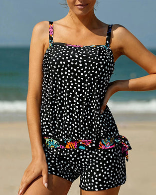 Flesh-Covering Polka-Dot Boxer Split Tankini