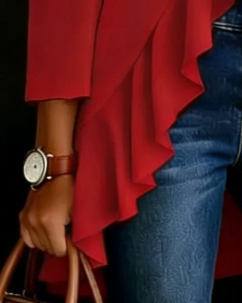 V-Neck Tie-Front Ruffled Blouse