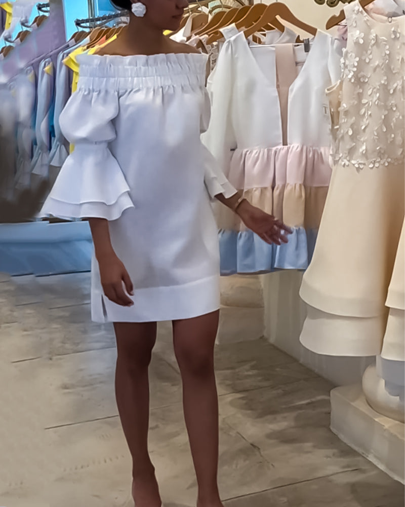 One Shoulder Flare Sleeve Dress