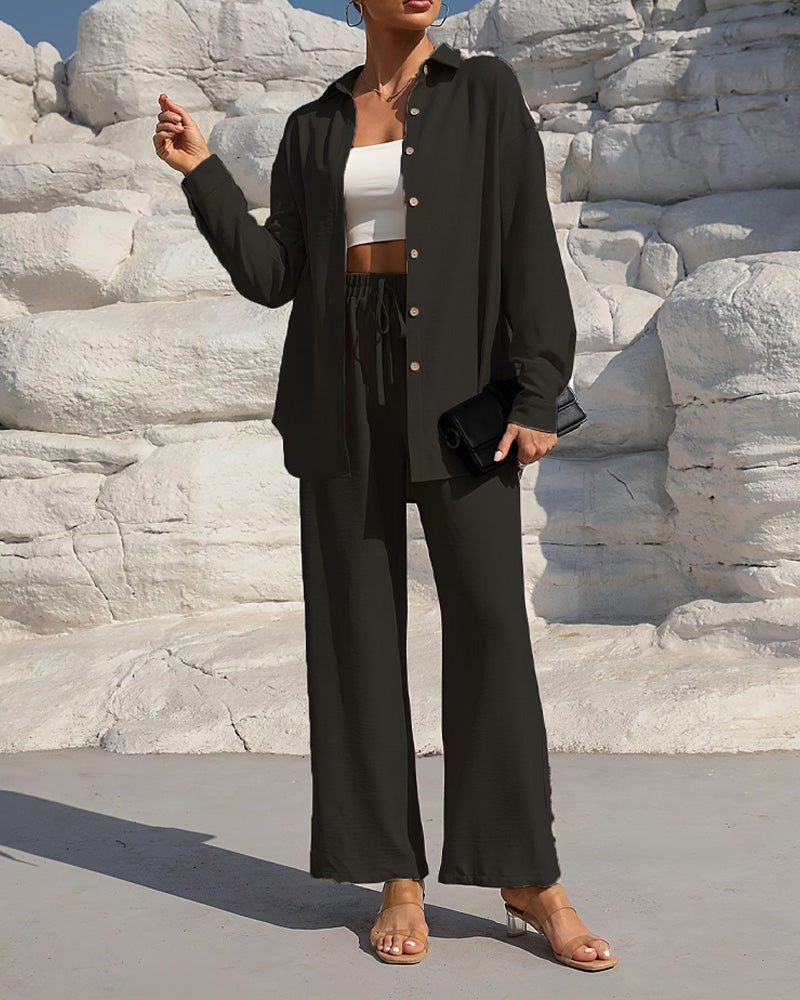 Long Sleeve Casual Solid Set