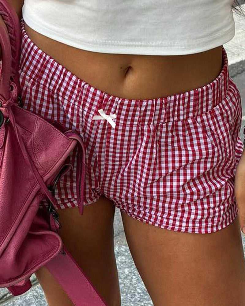 Shorts Plaid Elastic Casual