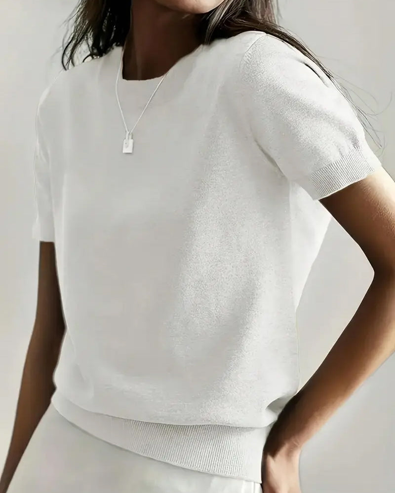 Round Neck Short Sleeve Thin Knit Jumper