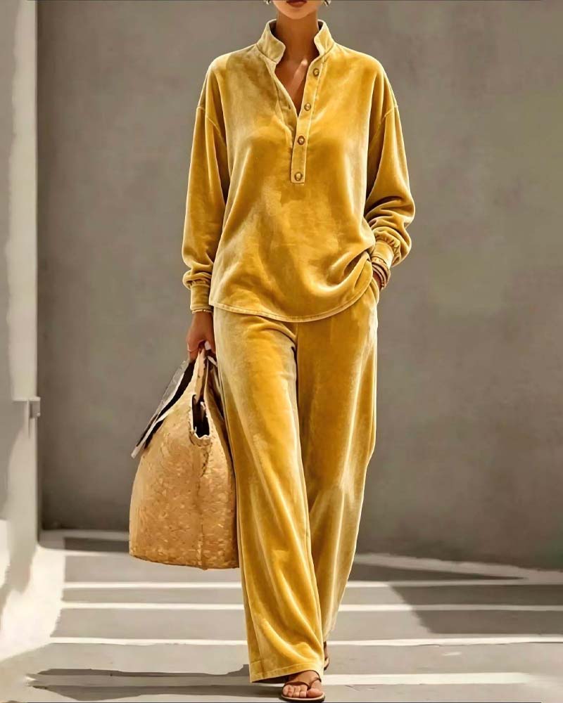 Long Sleeve Stand Collar Two Piece Set