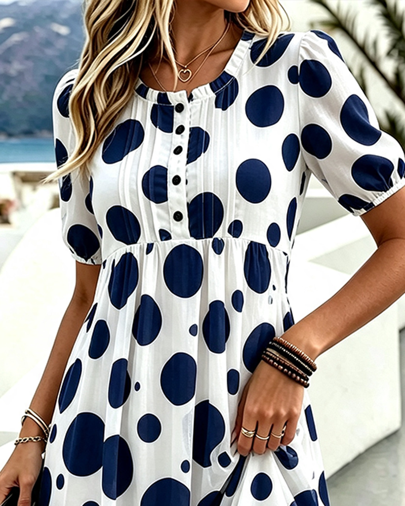 Ruffle Trim Polka Dot Shirred Dress