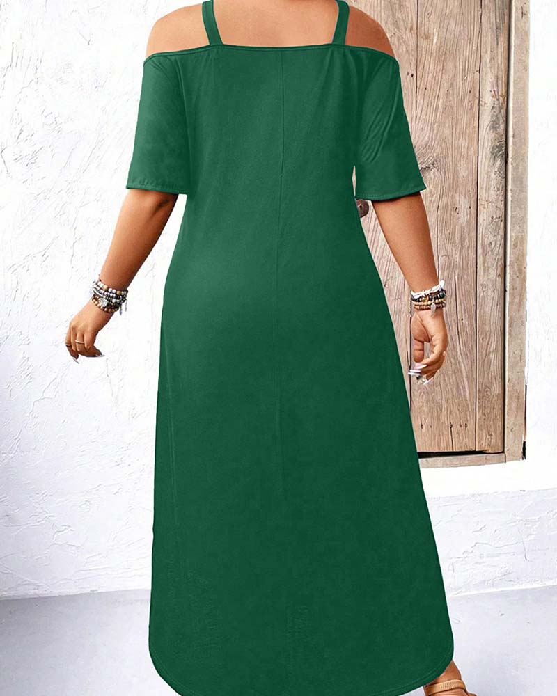Solid V-Neck Off-Shoulder Long Dress