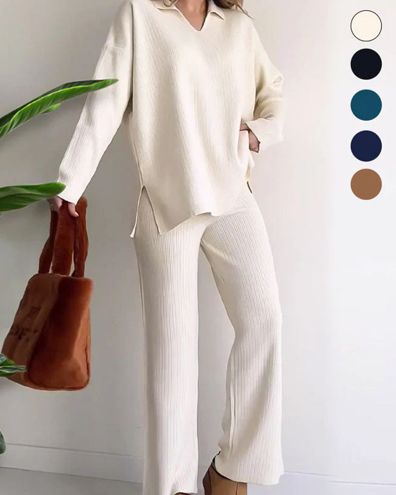 Solid - Colored and Knit Feature Two - Piece Set