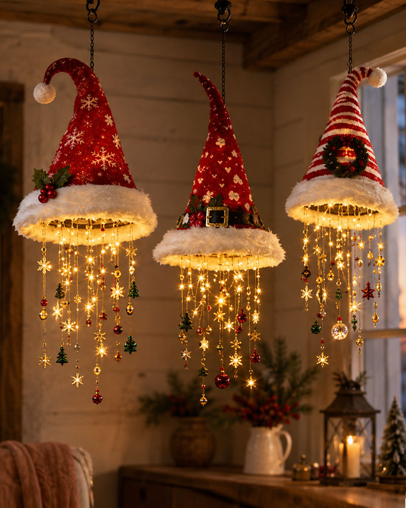 🎅 Lighted Santa Hat Hanging Chandelier 🎄