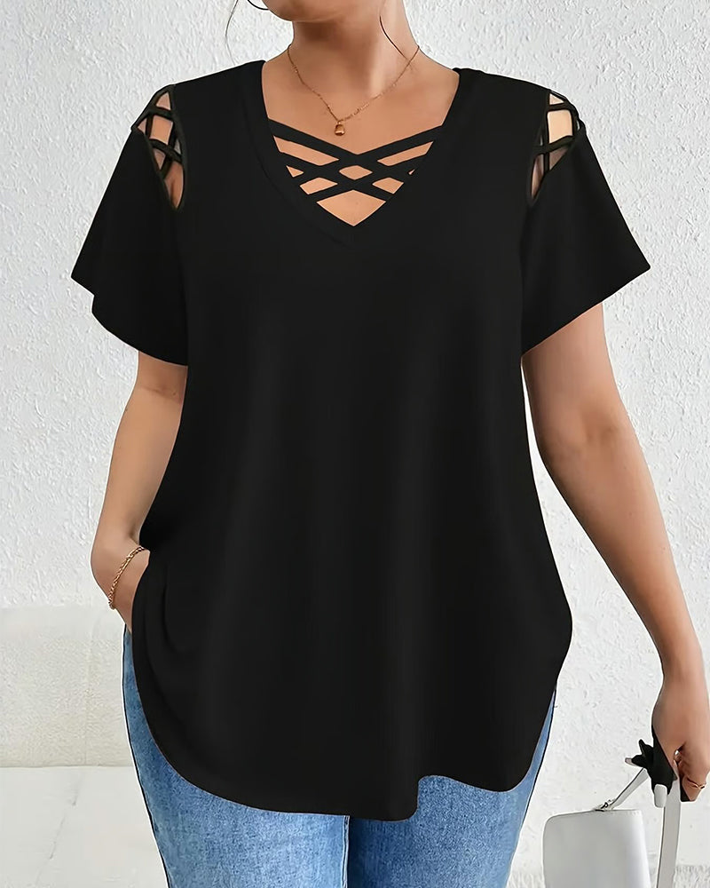 Solid Short Sleeve Crisscross Strap T-Shirt
