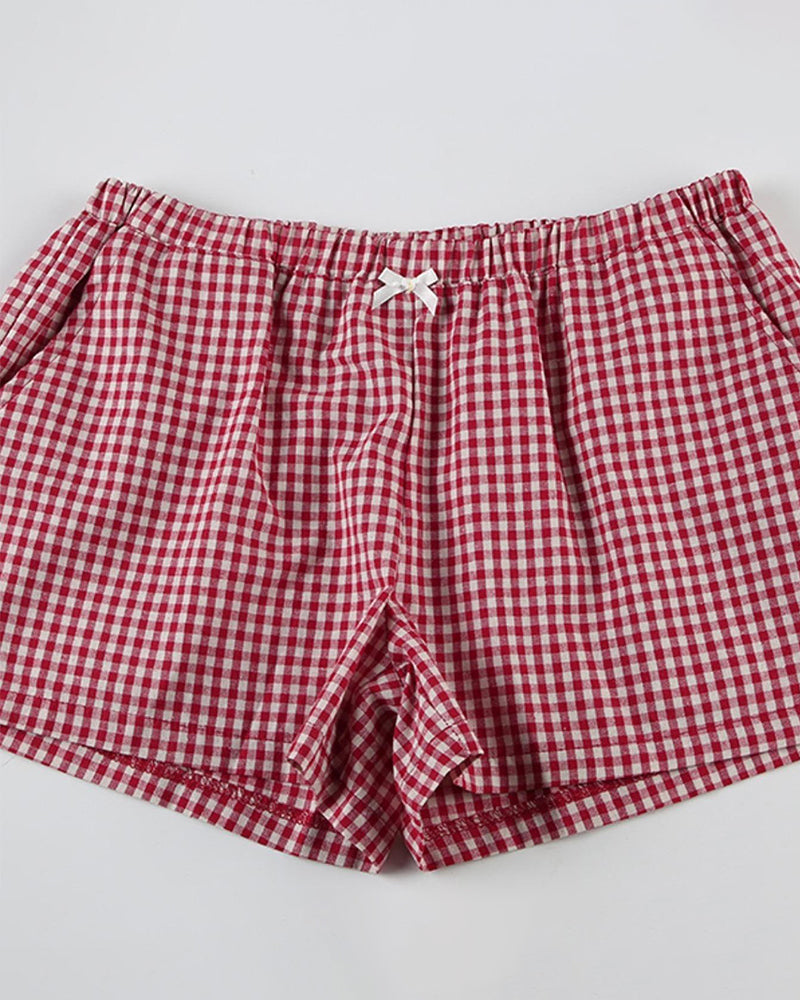 Shorts Plaid Elastic Casual
