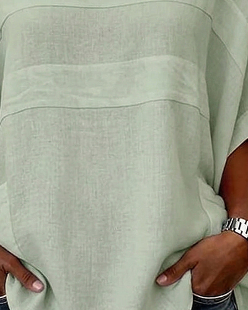 100% Cotton Batwing Sleeve Loose Fit Crewneck Blouse