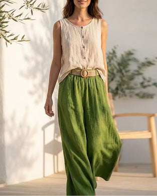 Sleeveless Cotton And Linen Casual Set