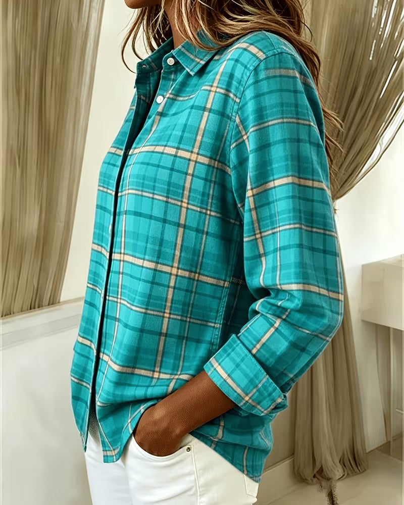 Lapel Plaid Casual Shirt