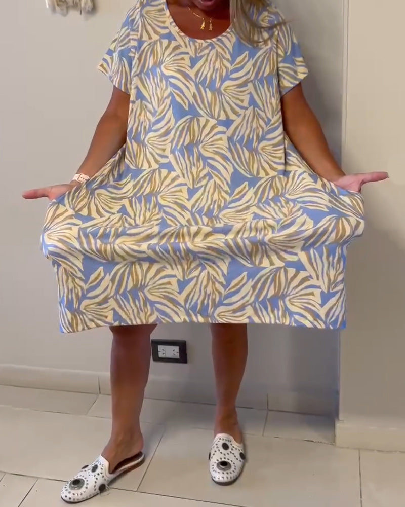 Short Sleeve Abstract Print Loose Dress