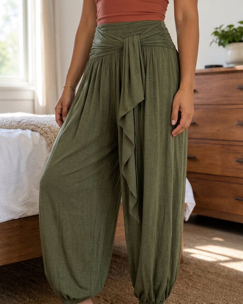 Solid Cuffed Drawstring Balloon Pants