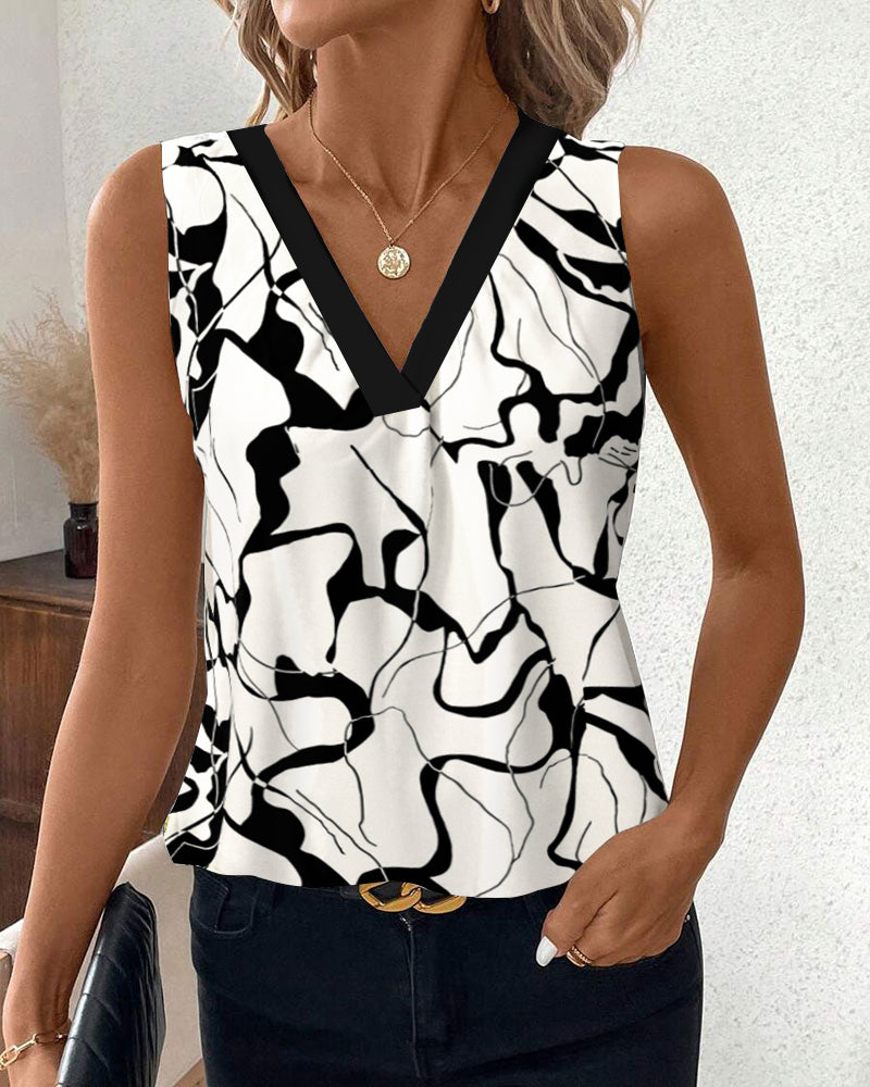 V-Neck Sleeveless Printed Tank Top