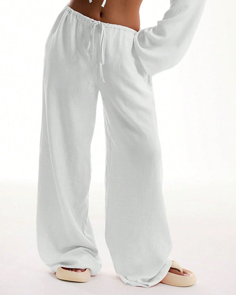 Loose Straight-Leg Solid Color Long Pants