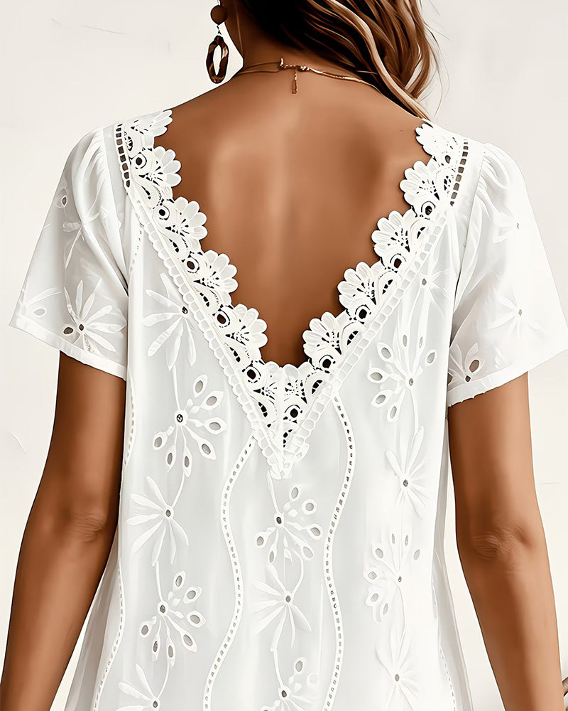 V-Neck Lace Cutout Backless Dress