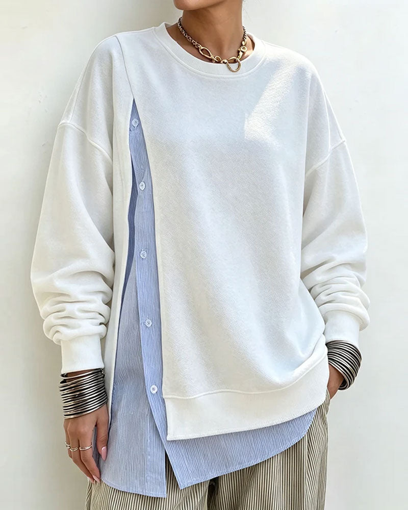 Mock Layered Patchwork Crewneck Sweatshirt