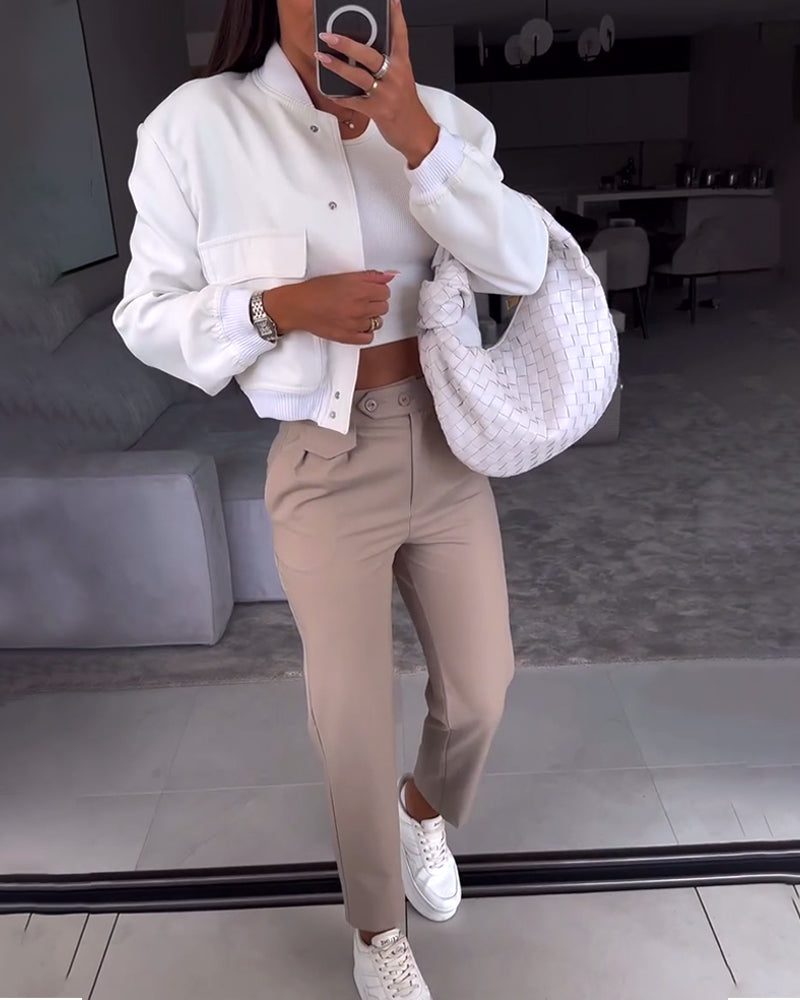 Solid color pocket casual suit pants