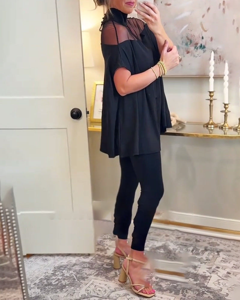 Stylish Mesh Patchwork Elegant T-shirt