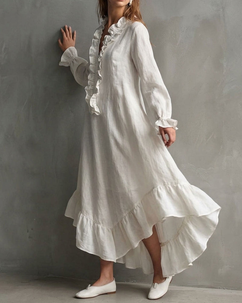 Long Sleeve Ruffled V-Neck Maxi Dress