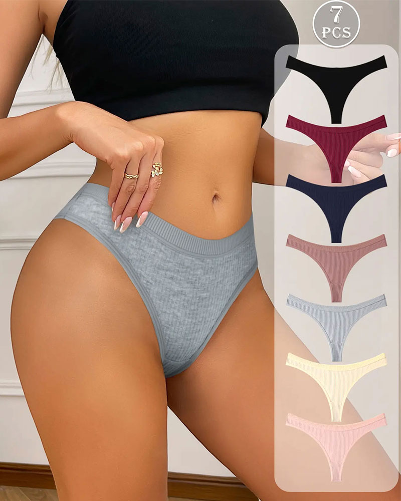 Ladies'  Breathable Vertical Striped Texture Feel Comfortable Fashionable Mid-Waist Brief