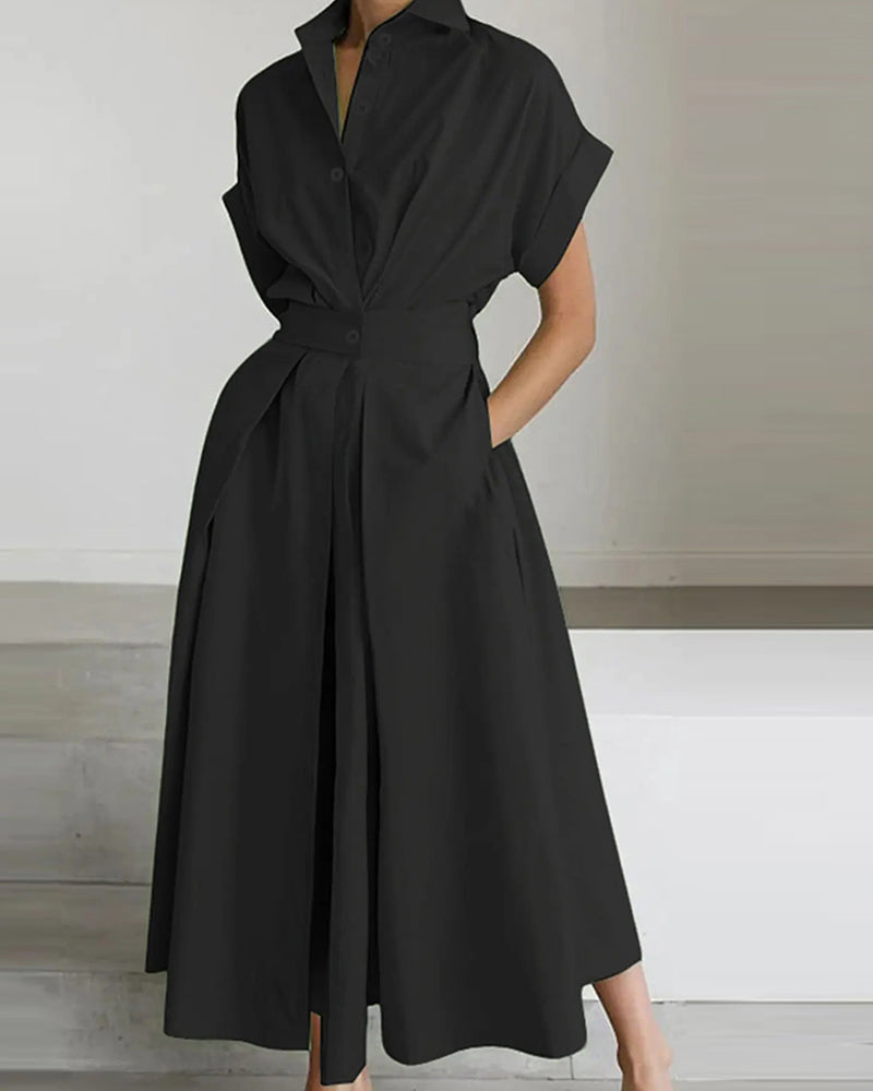 A-Line Tie High Waist Button Dress