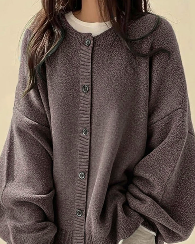 Crew Neck Buttoned Sweater Cardigan