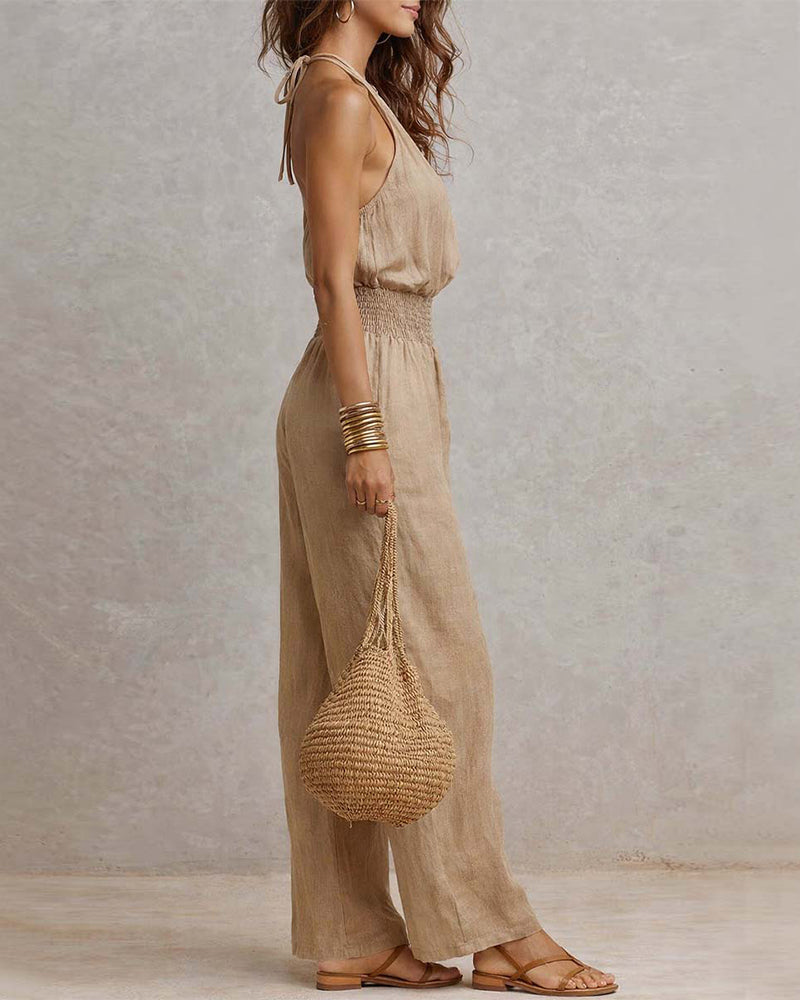 Elegant Halter Shirred Jumpsuit