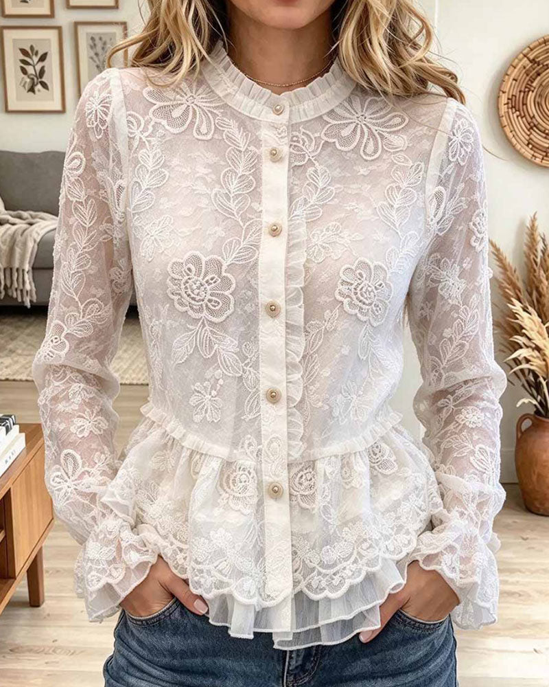 Ruffle Slim Fit Fan-Shaped Blouse
