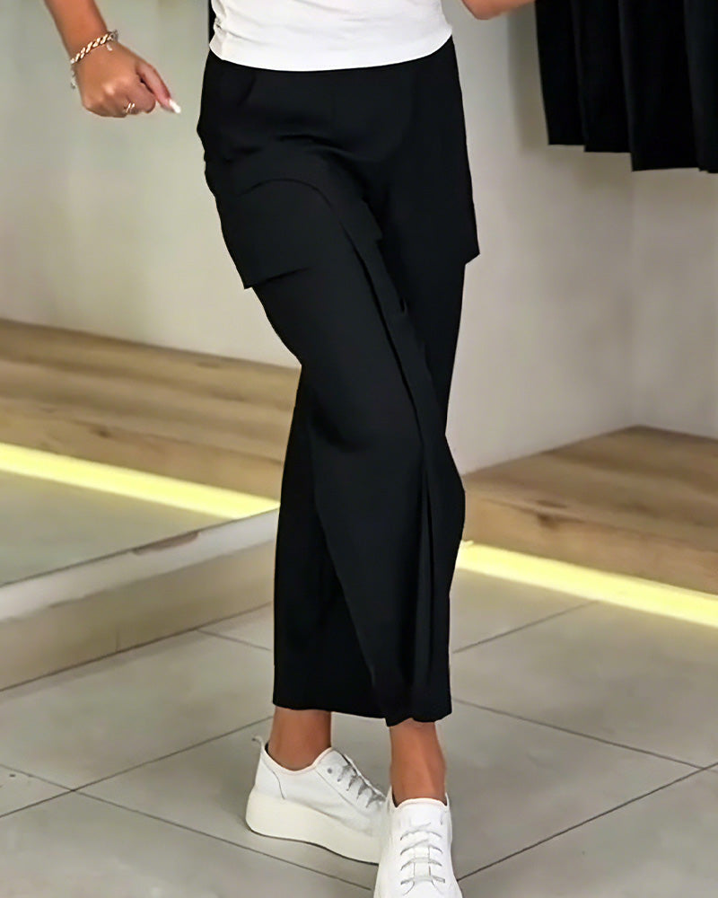 Solid Color Pocket Cropped Casual Pants