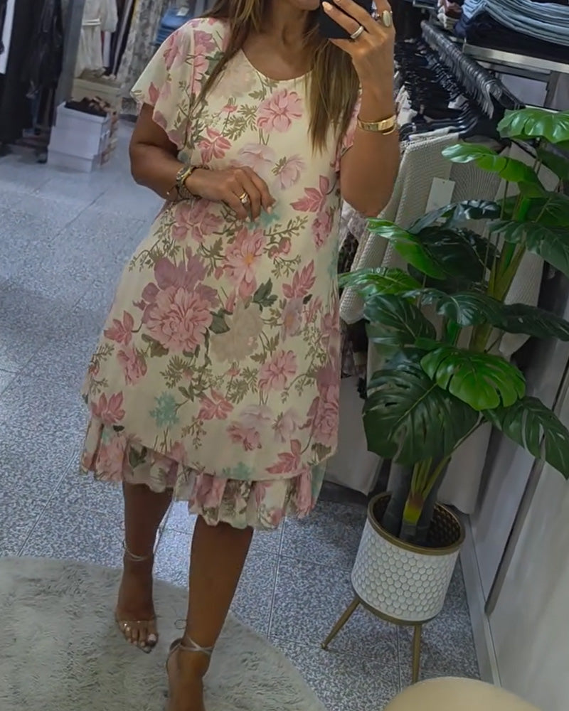 Round Neck Floral Double Layer Dress