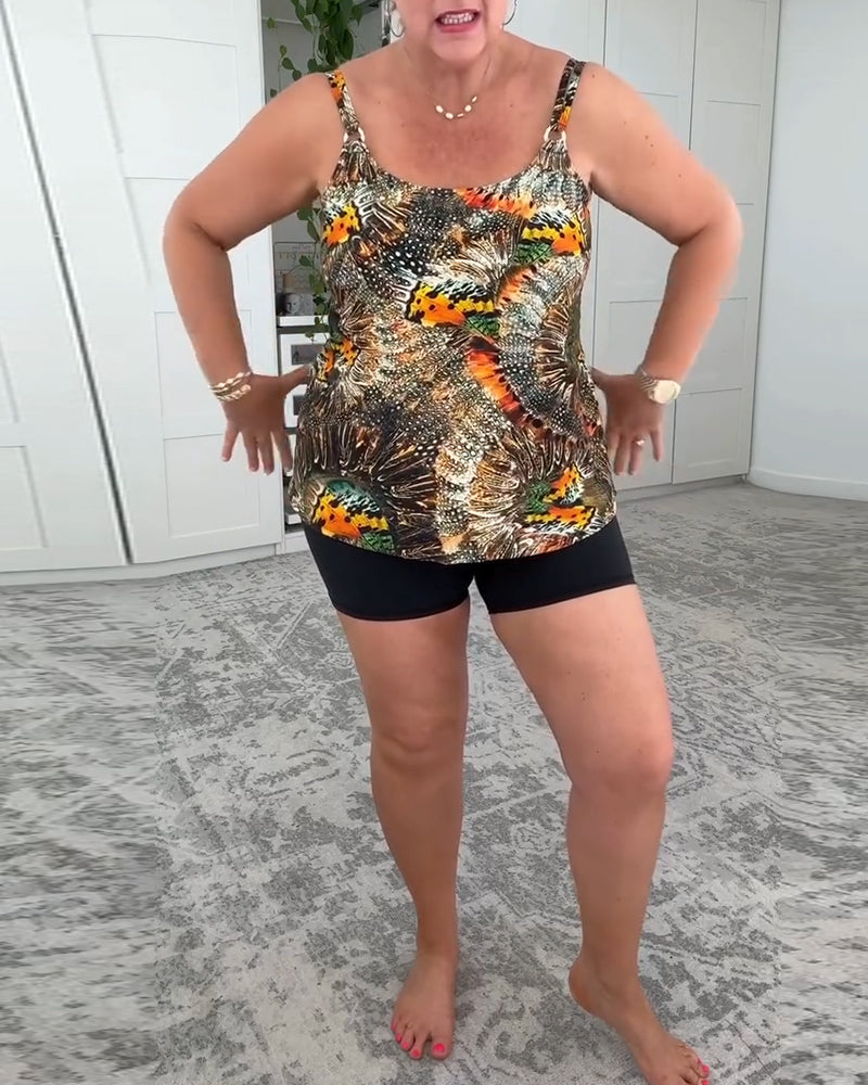 Two-Piece Printed Boxer Swimsuit