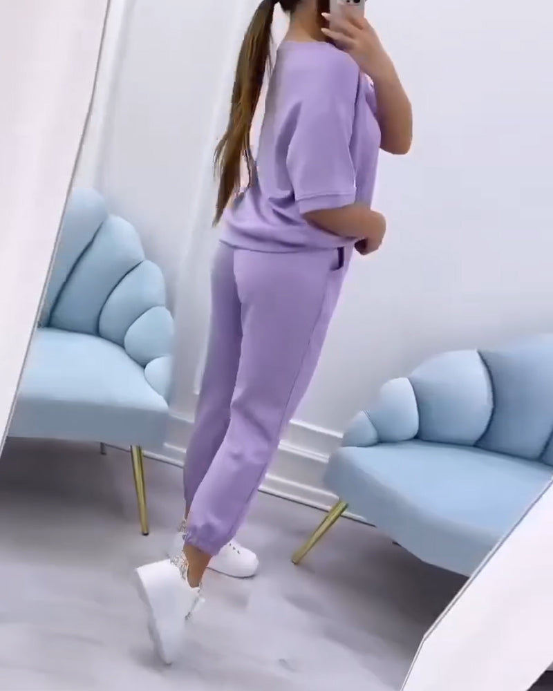 Crew Neck Half Sleeve Sweatshirt Set