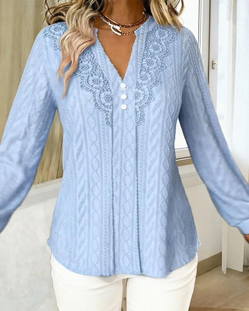 V-Neck Jacquard Loose Blouse