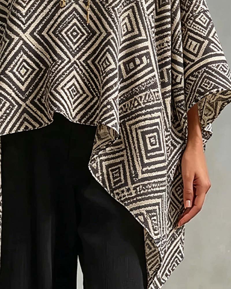 Diamond Pattern Irregular Casual Blouse