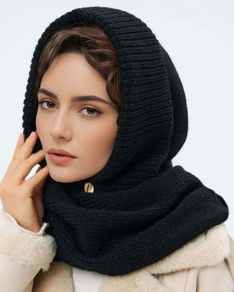 Wholesale Solid Color Knitted Hooded Scarf