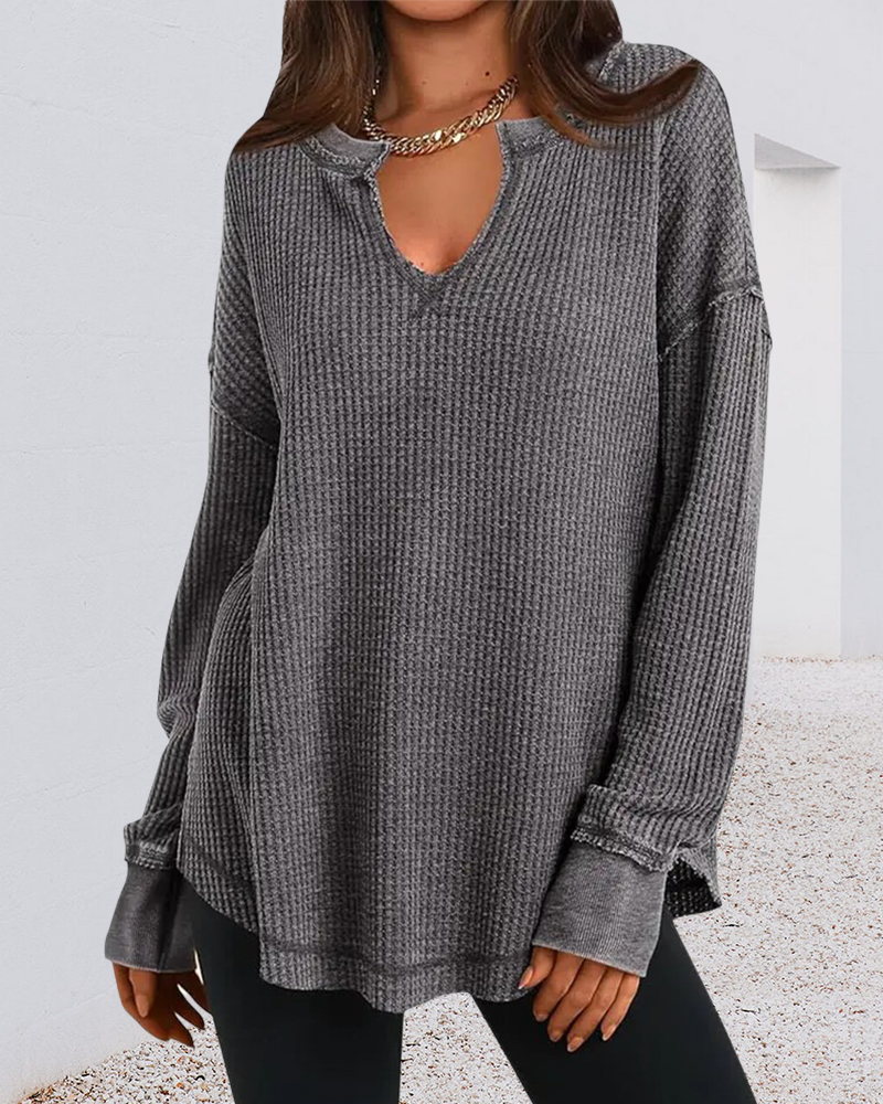 Waffle Henley Long Sleeve Top