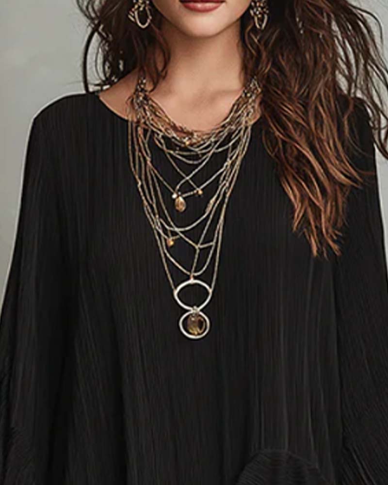Round Neck Irregular Ruffle Dress
