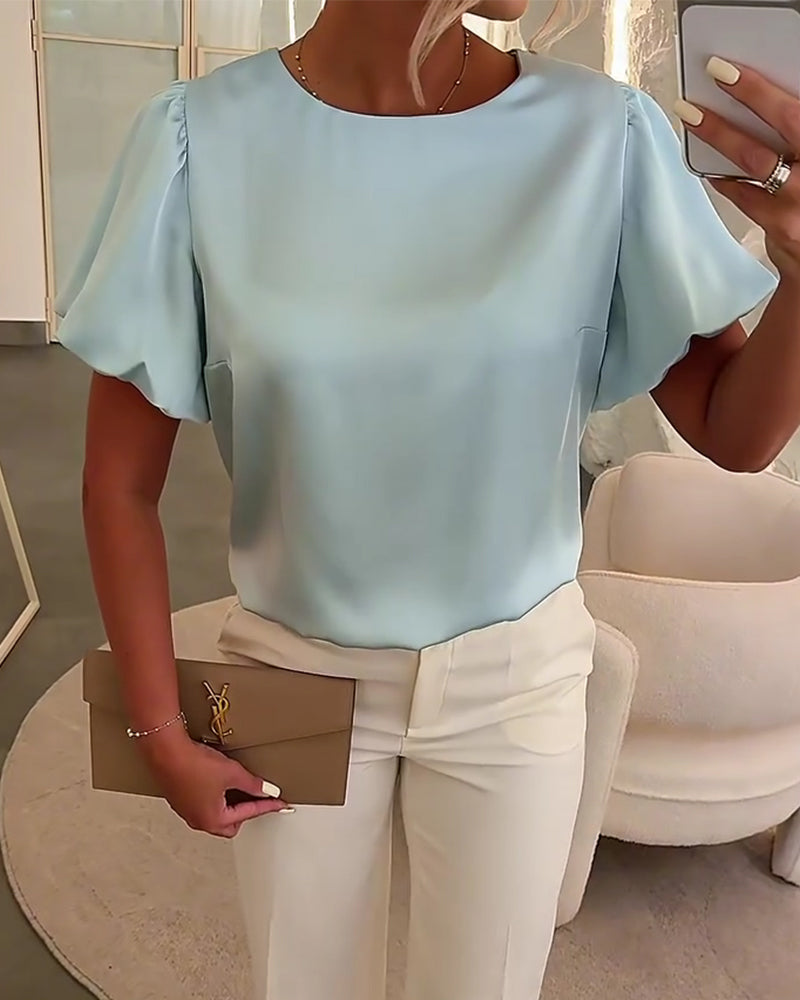 Satin Short-Sleeve Drape Blouses