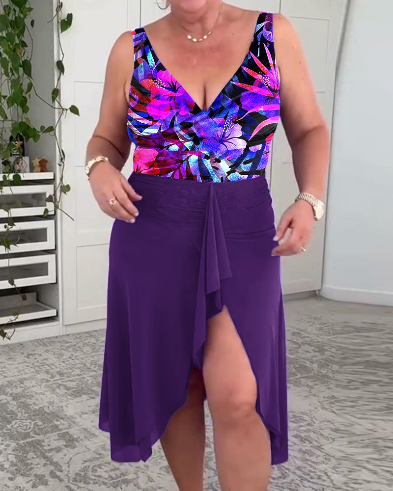 Colorful Floral Print Swimsuit