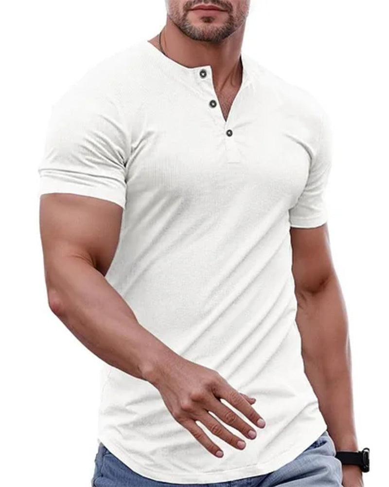 Half-Buttoned Henley Short-Sleeve T-Shirt