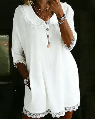 Doll-Collar Lace Three-Quarter Sleeve Dress