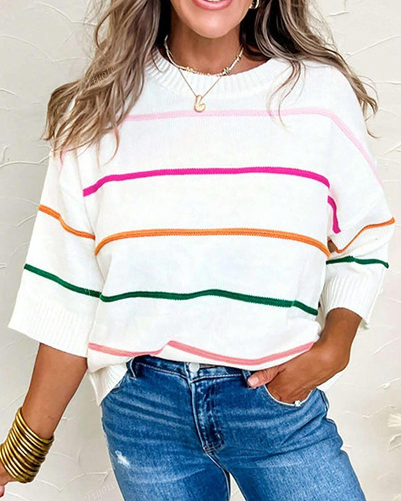 Round Neck Striped Pullover